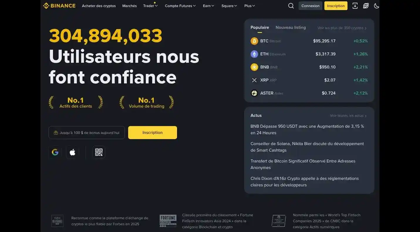 Plateformes cryptomonnaies 11 Binance numéro 1 des meilleures plateformes crypto 2026 – aperçu officiel de la page d’accueil